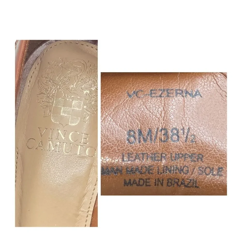Vince Camuto Women's Cognac Pumps Ezerna Slip On Leather Heeled Loafers Size‎ 8M